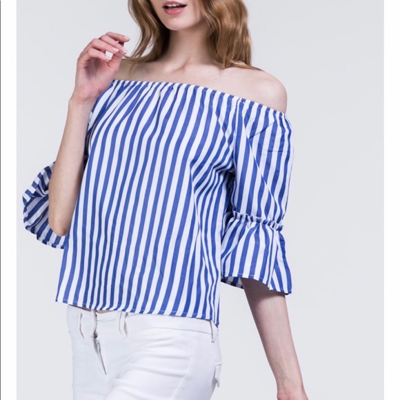 Striped Off Shoulder Bell Sleeve Top🌸🌹🌸🌹 - Picture 1 of 4